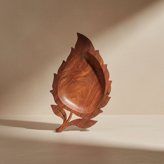 Hand-Carved Leaf Serving Tray