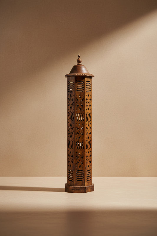 Mehroze Tall Hand-Carved Wooden Lantern