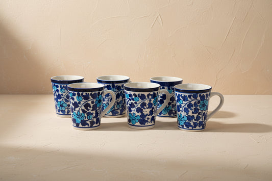 Dalia Blue Vines Mugs, Set of 6