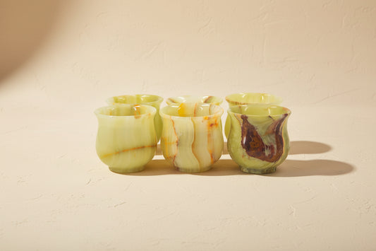 Zahra Green Onyx Footed Shot Glasses, Set of 6