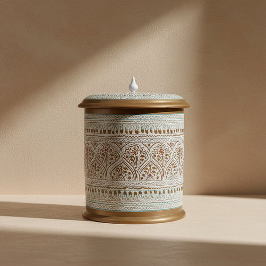 Hand-Painted Kashikari Candy Jar – Cylindrical Decorative Storage Jar