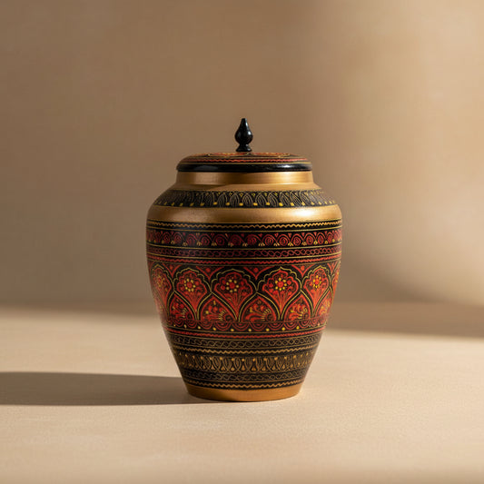 Hand-Painted Kashikari Candy Jar – Cylindrical Decorative Storage Jar