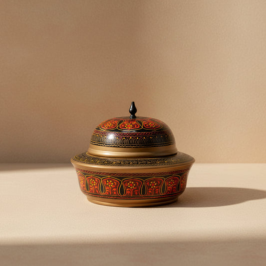 Hand-Etched Kashikari Wooden Jewellery Pot with Lid