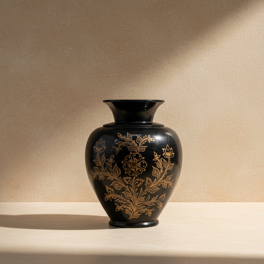Hand-Etched Wooden Decorative Vase – Floral Design