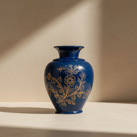 Hand-Etched Wooden Decorative Vase – Floral Design