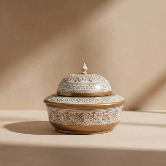 Hand-Etched Kashikari Wooden Jewellery Pot with Lid