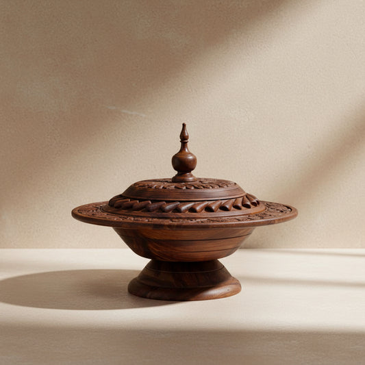 Hand-Carved Wooden Lidded Dry Fruit Platter | Decorative Serveware