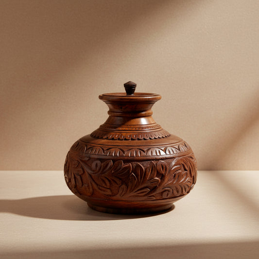 Hand-Carved Wooden Traditional Water Vessel | Decorative Artisan Accent
