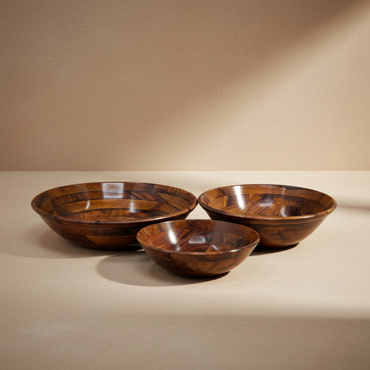 Handcrafted Sheesham Wood Serving Bowl Set – Set of 3