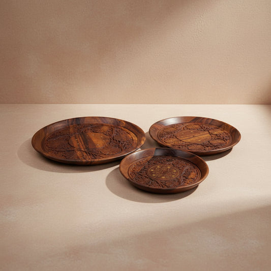 Handcrafted Wooden Serving Tray Set – Set of 3