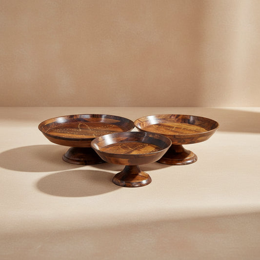 Handcrafted Wooden Serving Tray Set – Set of 3