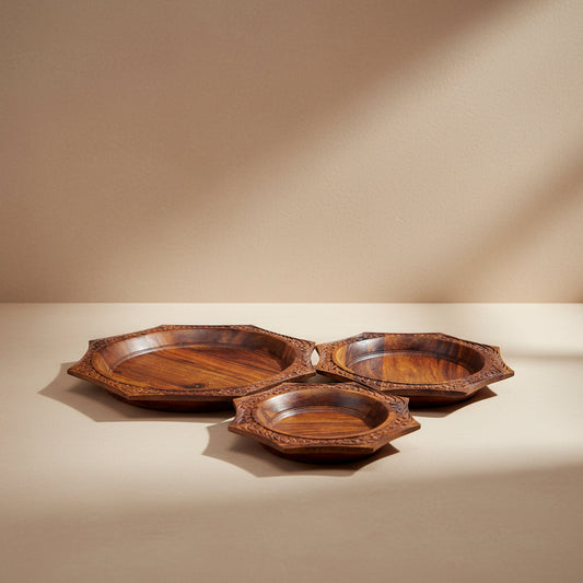 Handcrafted Wooden Serving Tray Set – Set of 3