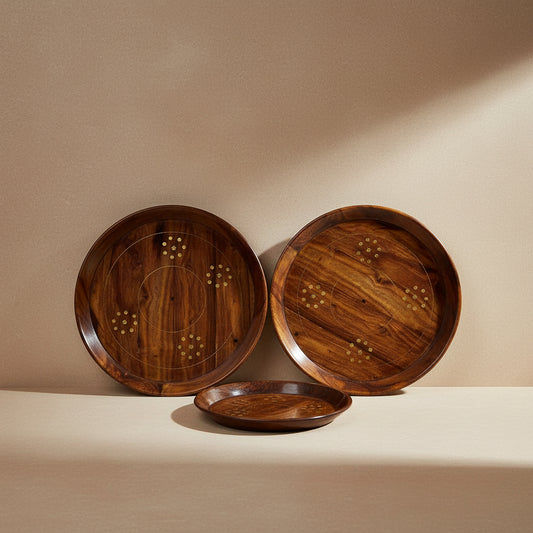 Handcrafted Wooden Serving Tray Set – Set of 3