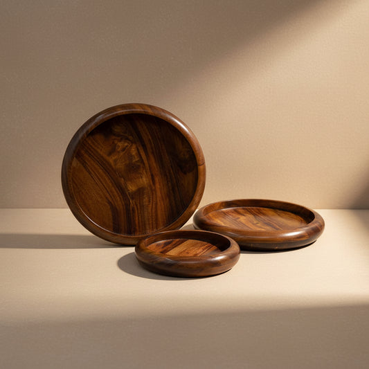 Handcrafted Wooden Serving Tray Set – Set of 3