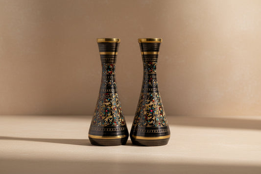 Sona Hand-Etched Hand Painted Brass Vase Set of 2