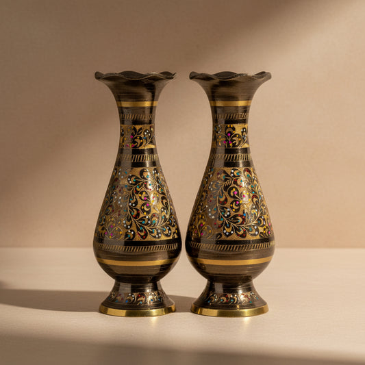 Subha Hand-Etched Brass Vase Set of 2