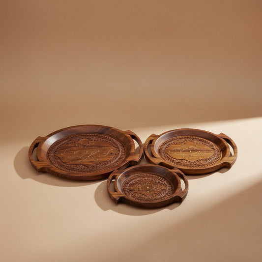Handcrafted Wooden Serving Tray Set – Set of 3