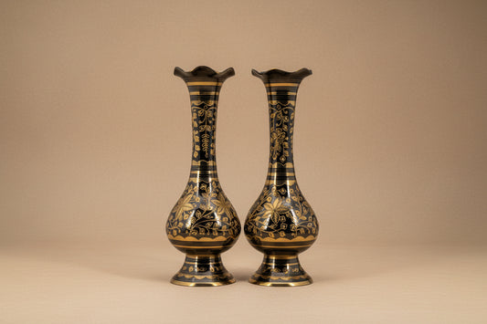 Taara Hand-Etched Tall Brass Vase set of 2