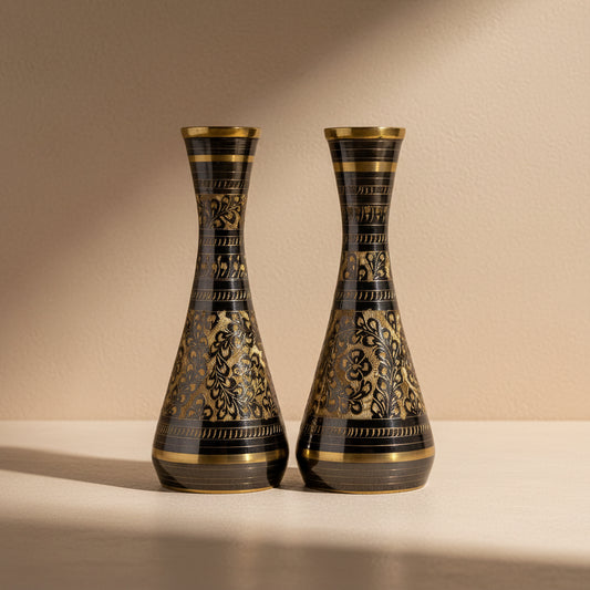 Sukoon Hand-Etched Brass Vase Set of 2