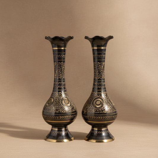 Meem Hand-Etched Brass Vase Pair