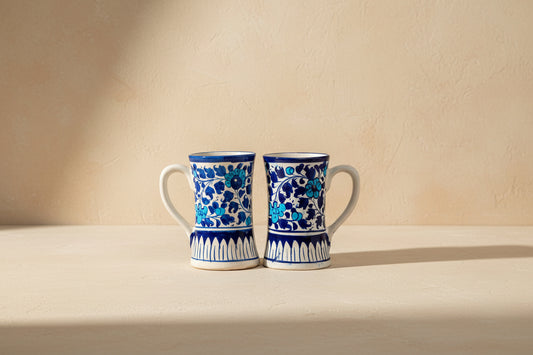 Neelam Blue Floral Mugs, Set of 2