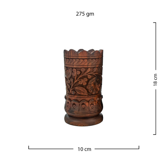 Hand-Carved Wooden Decorative Vase Pair | Artisan Home Décor