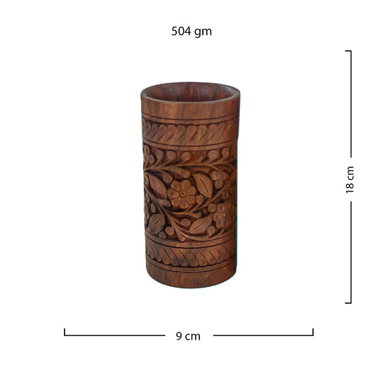 Hand-Carved Wooden Decorative Vase Pair | Artisan Home Décor