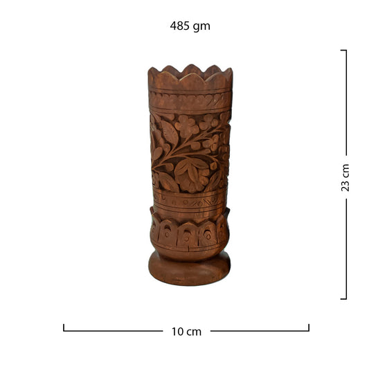 Hand-Carved Wooden Decorative Vase Pair | Artisan Home Décor