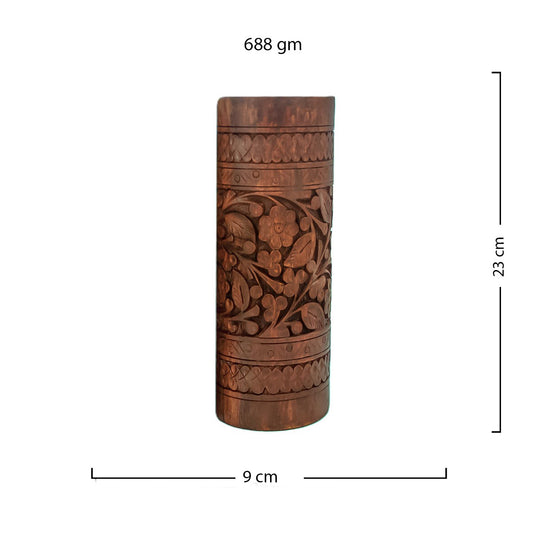 Natural Finish Hand-Carved Wooden Decorative Vase Pair – Natural Finish