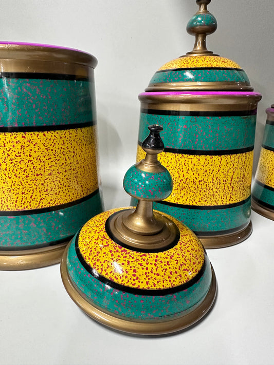 Hand-Painted Kashikari Candy Jar Set of 3 – Cylindrical Decorative Storage Jars