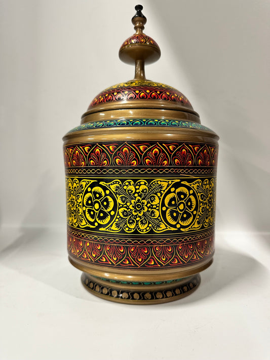 Hand-Painted Kashikari Candy Jar – Large Rounded Decorative Storage Jar