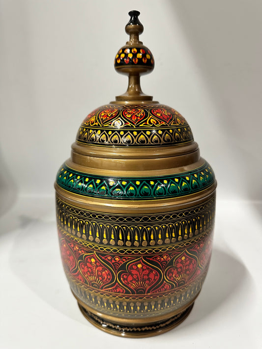 Hand-Painted Kashikari Candy Jar – Large Rounded Decorative Storage Jar
