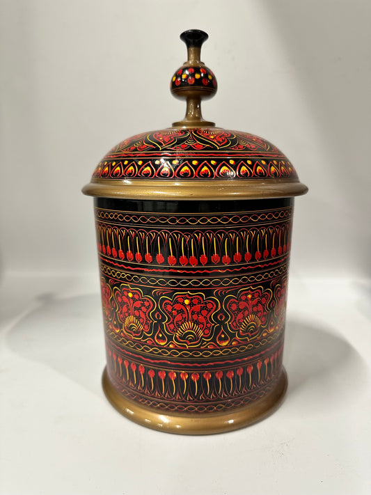 Hand-Painted Kashikari Candy Jar – Cylindrical Decorative Storage Jar
