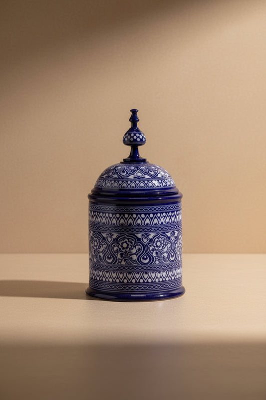 Hand-Painted Kashikari Candy Jar – Cylindrical Decorative Storage Jar