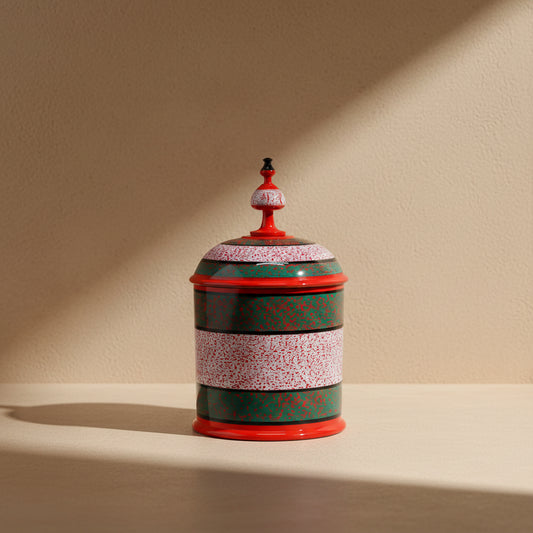 Handcrafted Abri Lacquer Candy Jar – Cylindrical Decorative Storage Jar