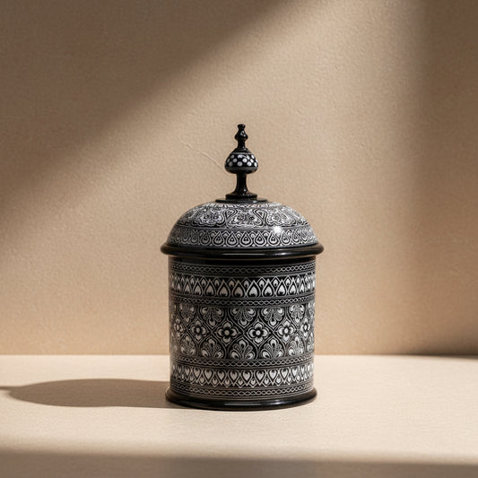 Hand-Painted Kashikari Candy Jar – Cylindrical Decorative Storage Jar