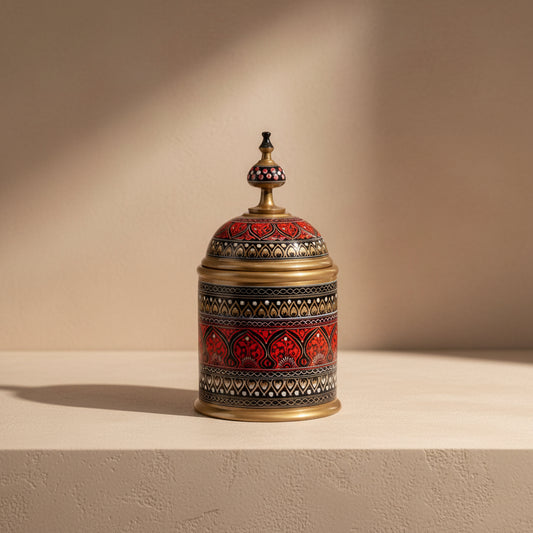 Hand-Painted Kashikari Candy Jar – Cylindrical Decorative Storage Jar