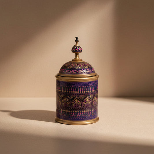 Hand-Painted Kashikari Candy Jar – Cylindrical Decorative Storage Jar