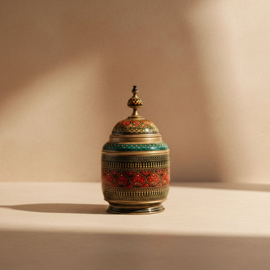 Hand-Painted Kashikari Candy Jar – Large Rounded Decorative Storage Jar