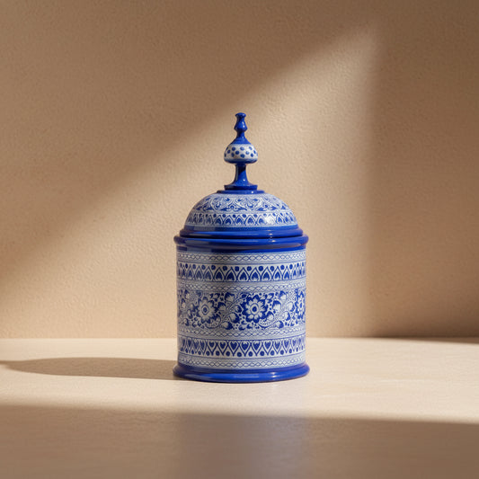 Hand-Painted Kashikari Candy Jar – Cylindrical Decorative Storage Jar