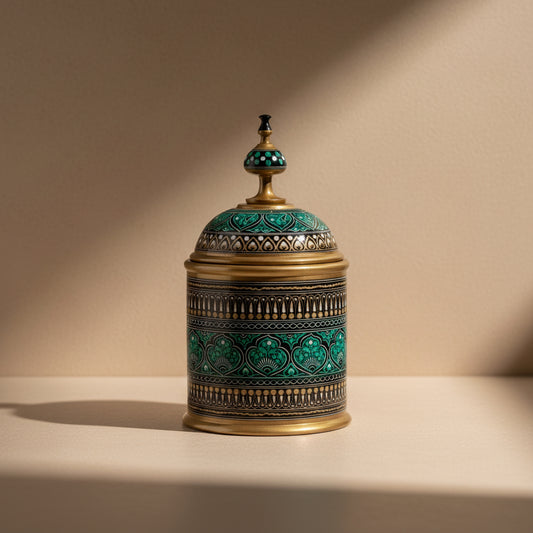 Hand-Painted Kashikari Candy Jar – Cylindrical Decorative Storage Jar