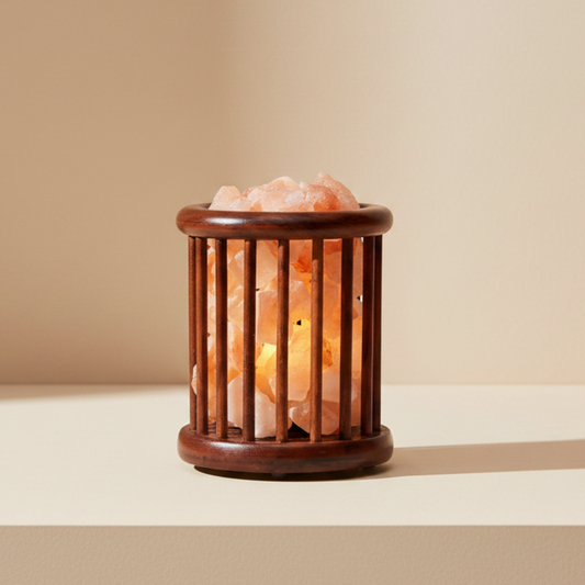 PK salt chunks in Wooden Cage Lamp